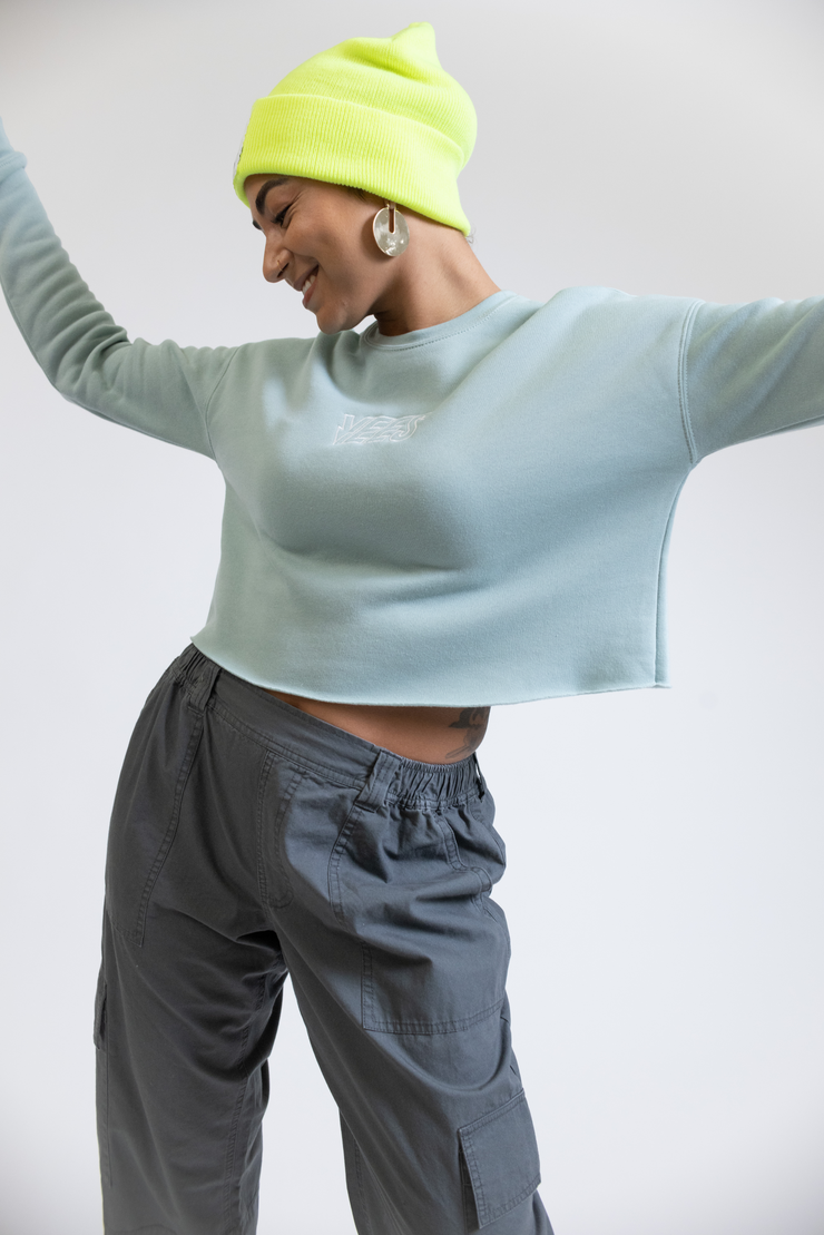 Embroidered Cropped Fleece Crew